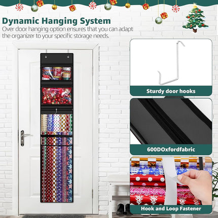 Hanging Wrapping Paper Organizer Storage, Over Door Gift Wrap Roll Holder