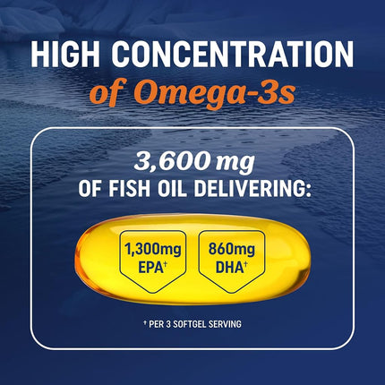Triple Strength Omega 3 Fish Oil 3600 mg, EPA & DHA, Omega-3 with Lemon Oil