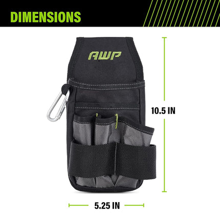 AWP Organizer Tool Pouch | 7 Pockets & Loops for Tool Organization | Heavy-Duty Metal Belt Clip Attachment (4 Pack)