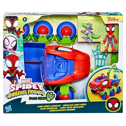 SPIDEY AND HIS AMAZING FRIENDS Marvel Dino Webs Crawler Toy Car Playset, Spider-Man & Goblin Raptor 4 Inch Action Figures, Children Aged 3+