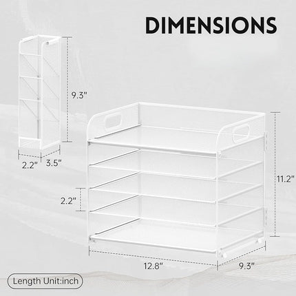 SUPEASY 5 Tier Desk Organizer with Handle & Removable Pen Holders, Mesh Paper/File Organizer for Desk, Paper Letter Tray Organizer for Office Supplies (White)