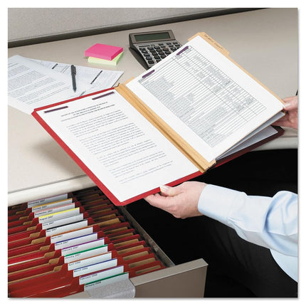 Smead Pressboard Classification File Folder with SafeSHIELD Fasteners, 2 Dividers, 2" Expansion, Letter Size, Bright Red, 10 per Box (14031)