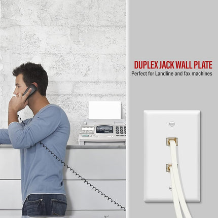 Enerlites 6651-W 1 Gang 2 Modular Telephone Duplex RJ11 6-Position 4-Conductor Jacks, White