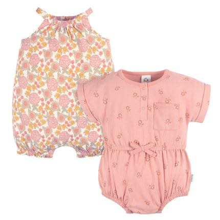 Gerber Baby Girls Sleeveless and Short Sleeve Romp