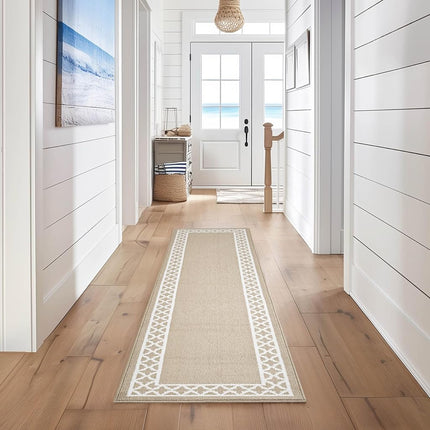 Nautica – Runner Rug | Indoor Runners for Hallways and Entry Rugs| Non-Slip and Non-Skid Entry and Kitchen Door Mat| Machine Washable Entryway Carpet Rugs | 2'6" x 10' | Trellis Light Grey