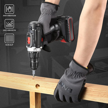 DNA MOTORING 4 pares de guantes utilitarios multiusos para mecánico, guantes de trabajo flexibles y transpirables con nudillos y palmas acolchados, color gris, TOOLS-00582