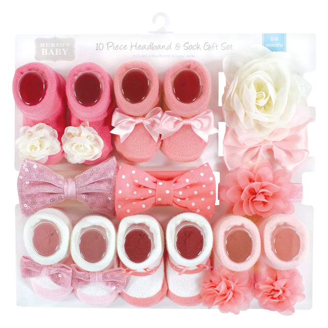 Coffret cadeau bandeau et chaussettes Hudson pour bébé fille, rose gris, taille unique