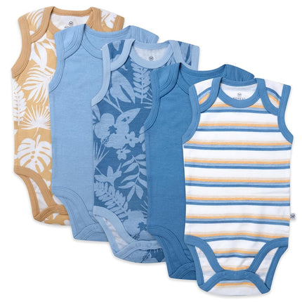 HonestBaby Multipack Sleeveless and Cami Bodysuits One-piece 100% Organic Cotton for Infant Baby Boys, Girls, Unisex T-Shirt Set for Babies and ToddlersBabies Girls, Tropic Shadow Chambray, 3-6 Meses