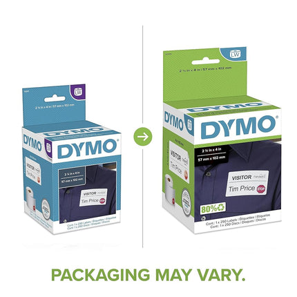DYMO Authentic LW Name Badge Labels, 12-Hour Expiration Notification Disks, White, 2-1/4" x 4", 1 Roll of 250 - for LabelWriter Label Printers