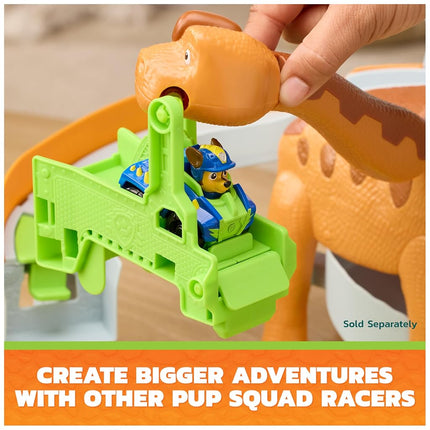 Paw Patrol: The Dino Movie, Lift and Race Dino Playset with 25,4 cm Brachiosaurus, Marshall Pup Squad Racer and Rhubarb Action Figure, Fun Preschool Toys for Girls and Boys Ages 3+