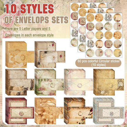 TaoBary 160 Pcs Vintage Stationery Paper and Envelopes Set, 8.5 x 11''