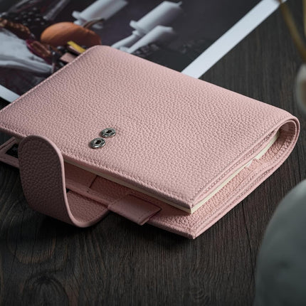Ox Knight A6 Leather Planner Cover for Hobonichi, Stalogy, Midori Hibino, Leuchtturm1917, and More - with Pen Loop, Card Slots, Back Pocket, and Bookmarks (Pink)