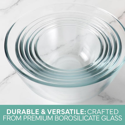 COOK WITH COLOR 12 Pc Glass Mixing Bowl Set with Lids – Borosilicate Glass Nesting Bowls for Cooking, Baking and Meal Prep, Mint