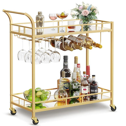 VASAGLE Bar Cart Gold, Home Bar Serving Cart, Wine