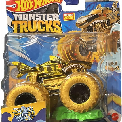 Hot Wheels Monster Trucks New for 2023 1:64 Scale (Shark Wreak Gold Champion Crashers 5/6)