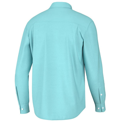 HUK Men's Standard Tide Point Solid Long Sleeve Shirt, Button, Island Paradise, Medium
