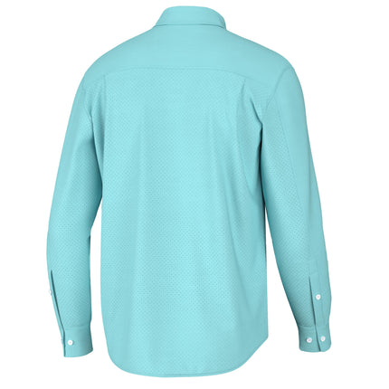 HUK Men's Standard Tide Point Solid Long Sleeve Shirt, Button, Island Paradise, Medium