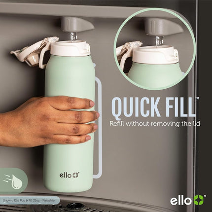 Ello Pop & Fill 32oz Stainless Steel Water Bottle with Quick Fill Technology, Double Walled and Vacuum Insulated Metal, Leak Proof Locking Lid, Sip and Chug, Reusable, BPA Free, Pastel Paradise