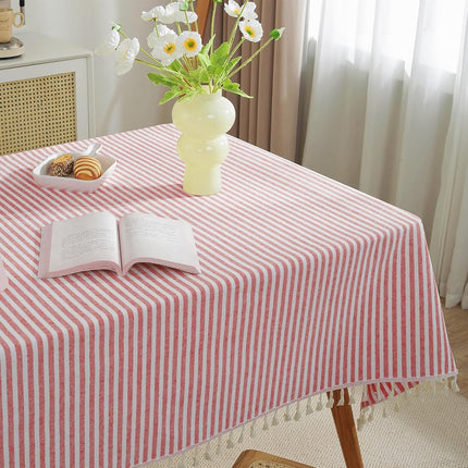 meioro Tablecloth Striped Fringe Table Cloth Rectangular Tablecloths Cotton Linen Table Cover for Dining Coffee Buffet Kitchen Picnic Use(55 x 78 Inch, Red)