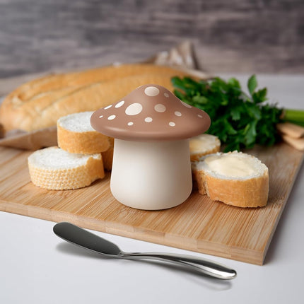 Genuine Fred Butter Storage, Mushroom Shaped, Ceramic, Pink and White