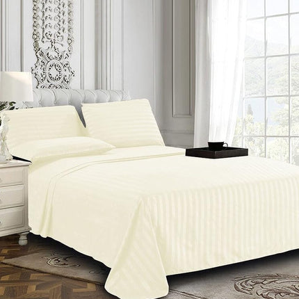 Elegant Comfort Softest and Coziest 4-Piece Sheet Set - 1500 Premium Hotel Quality Microfiber - Luxurious Wrinkle Resistant 4-Piece Damask Stripe Bed Sheet Set, Twin, Ivory