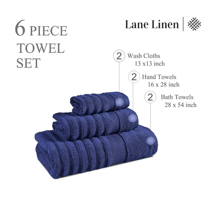 LANE LINEN 6 Piece Ultra Thick & Absorbent Bath Towel Set — 100% Soft Cotton — 2 Bath Towels, 2 Hand Towels, 2 Face Towels — Quick Dry, Hotel Quality (Blend)