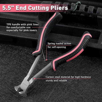 LEONTOOL Long Reach End Cutting Pliers 5.5 Inches End Nipper Cutting Pliers Nail Puller for Zipper Install Stops Repair Kit, Wire Cutter for Jewelry Making Working In Tight Spaces Pink Tool for Women