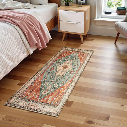 Lahome Boho Tribal Area Rug - 2x4.3 Hallway Runner Rug Doormat Bohemian Faux Wool Throw Rug Non-Slip Washable Low-Pile Floor Carpet for Kitchen Laundry Room Entrance Bathroom
