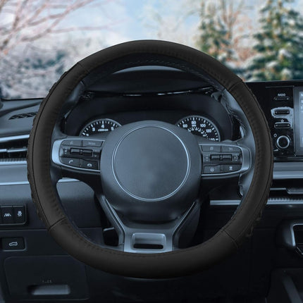 Housse de volant FH Group Universal Fit en cuir véritable 15 pouces avec détails à lacets, compatible avec la plupart des voitures et SUV, Noir