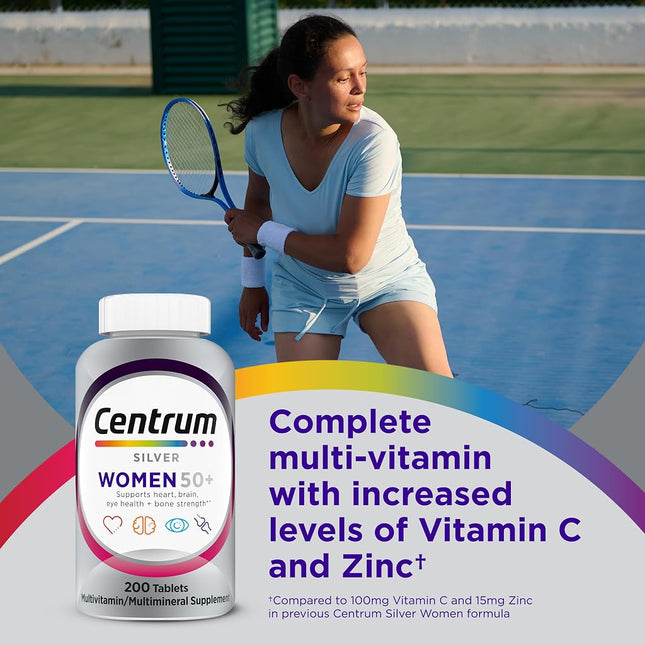 Centrum Silver Women's Multivitamin for Women 50 Plus, Multivitamin/Multimineral Supplement with Vitamin D3, B Vitamins, Non-GMO Ingredients, Supports Memory and Cognition in Older Adults - 200 Ct
