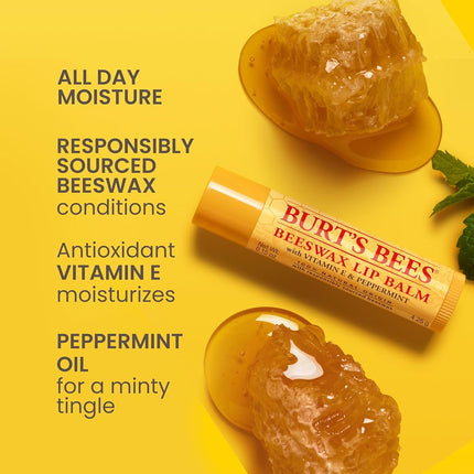 Burt's Bees Lip Balm Beeswax, Moisturising Lip Balm With Vitamin E & Coconut Oil, 100% Natural Origin, 4.25g