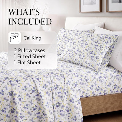 4 Piece California King Bedding Sheet Set (Light Blue Floral) - Sleep Better Than Ever with These Ultra-Soft & Cooling Bed Sheets for Your Cal King Size Bed - Deep Pocket Fits 16" Mattress