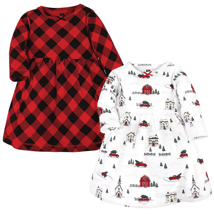 Hudson Baby Baby Girls' Cotton Dresses, Christmas Scene, 6-9 Months