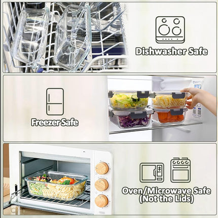 M MCIRCO Lot de 5 récipients de préparation de repas en verre de 1 litre avec couvercles à loquet, hermétiques, adaptés au micro-ondes, au four, au congélateur et au lave-vaisselle (1,06 litre, blanc, 20x13x7,5 cm)