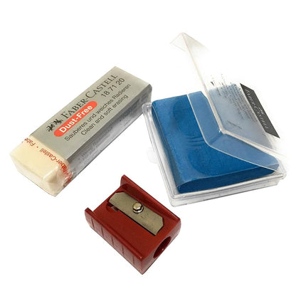 Faber-Castell 9000 Juego de lápices de grafito artístico, los mejores regalos, 12 unidades con 12 grados de dureza (2H, H, F, HB.) + 1 goma de borrar amasada + 1 goma de borrar grande sin polvo + 1 sacapuntas Faber