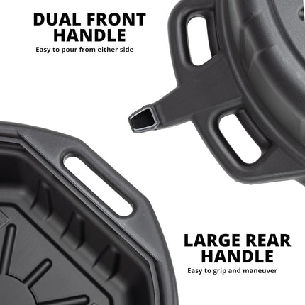 NEIKO 20760A Large Oil Drain Pan, 4 Gallon (16L) Capacity, Black Plastic Anti Splash Oil Pan, Motor Oil Drip Catcher Pan, Non Spill Pour Spout, Oil Catch Pan for Changing Oil, Oil Drain Container