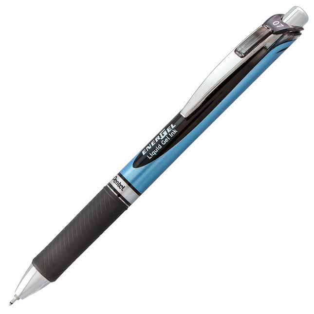 Stylo gel liquide rétractable Pentel EnerGel Deluxe RTX, (0,7 mm), Pointe aiguille, Encre noire, Lot de 3 (BLN77BP3A)
