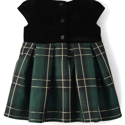 The Children's Place Baby-Girls and Newborn Holiday Dress, Green Plaid, 12-18 Months