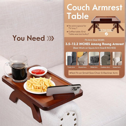 SINWANT Sofa Arm Tray Table Clip on Side, Couch Tray with 360° Rotating Phone Holder,Couch Arm Table Sofa Armrest Tray for Home,Living Room, Eating,Drinks,Snacks,Remote/Control 39*25*3.8cm