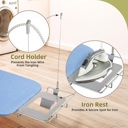 Storageideas Ironing Board 48" x 18" with Iron Holder, Adjustable Height 27" to 37", Full Size Space-Saving Foldable Iron Board with Padded Removable Cover, Sturdy Steel Frame and Legs, Blue