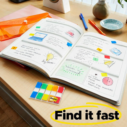Post-it Flags with On-the-Go Dispenser, Assorted Primary Colors, 1/2-Inch Wide, 100/Dispenser, 1-Dispenser/Pack, 2-PACK