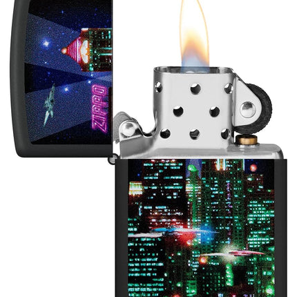 Zippo Cyber City Lighter, Black Matte