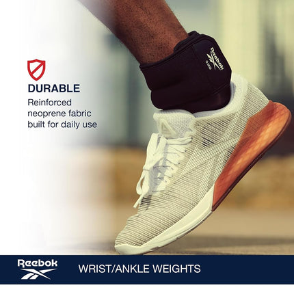 Reebok Wrist and Ankle Weights, 2 x 1 lb Wearable Weights for Intensifying Workout, Durable Polyester & Spandex Ankle & Wrist Weights, Home Workout Essentials & Gym Accessories for Women & Men
