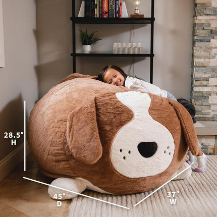Big Joe Wild Things Foam Filled Animal Bean Bag Chair with Removable Cover, Kenny Canine Snugglepuff, Soft Faux Fur, 4 feet Big