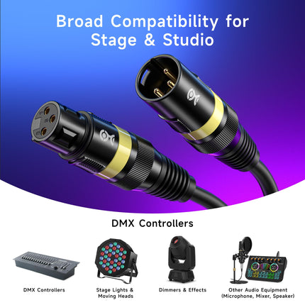 Cable Matters - Cable DMX para luces de escenario (2 unidades, 22 AWG, 7,6 m) con conector XLR de 3 pines, cable de iluminación DMX de 3 pines XLR macho a hembra