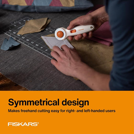 Fiskars Premium Stick Rotary Cutter (45 mm), White | Precision-Ground Steel Blade for Long-Lasting Sharpness, Cuts Multiple Layers of Fabric, Ambidextrous, Safe Slide-Lock