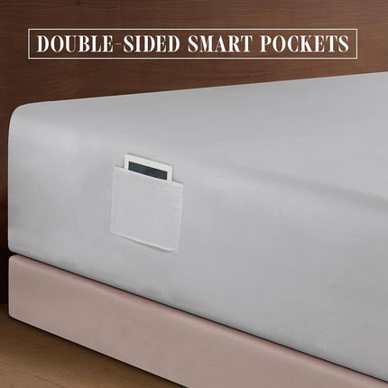 Elegant Comfort 1500 Premium Quality 6-Piece Bed Sheet Set - 18-24 Inch Extra Deep Pocket, Smart Storage Pockets, Wrinkle Free Ultra Soft 6PC Extra Deep Pocket Sheets, Queen, Silver Gray