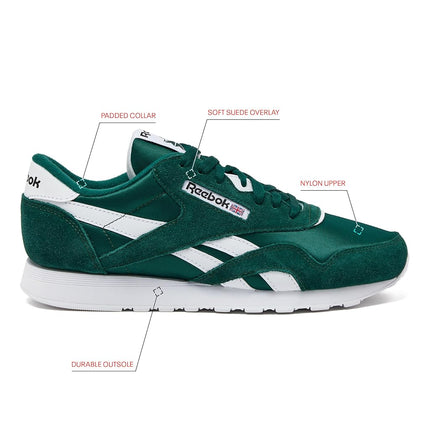 Reebok Men's Classic Nylon Sneaker, Collegiate Green/Collegiate Green/White, 2 UK