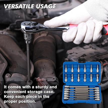 CASOMAN 3/8"Drive Extra Long and Standard Torx Bit Socket Set, 24 Piece Torx Star Bit Set, T10 to T60, Length: 150mm, CR-V & S2 Steel
