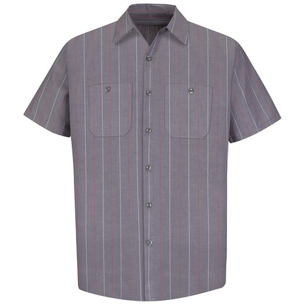 Red Kap Men's Performance Tech 2 Piece Lined Collar Shirt, Charcoal/Red/White Stripe, XXXL